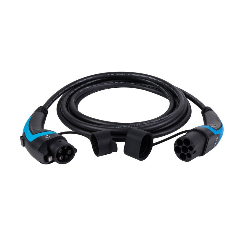 Ladekabel Type 1 (type 2 -type 1) - 32A - 5M - 7,4kW - Garasjekos.no